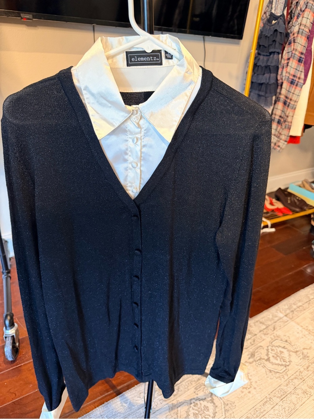 Elementz Black Shimmery V-Neck Button Front Cardigan